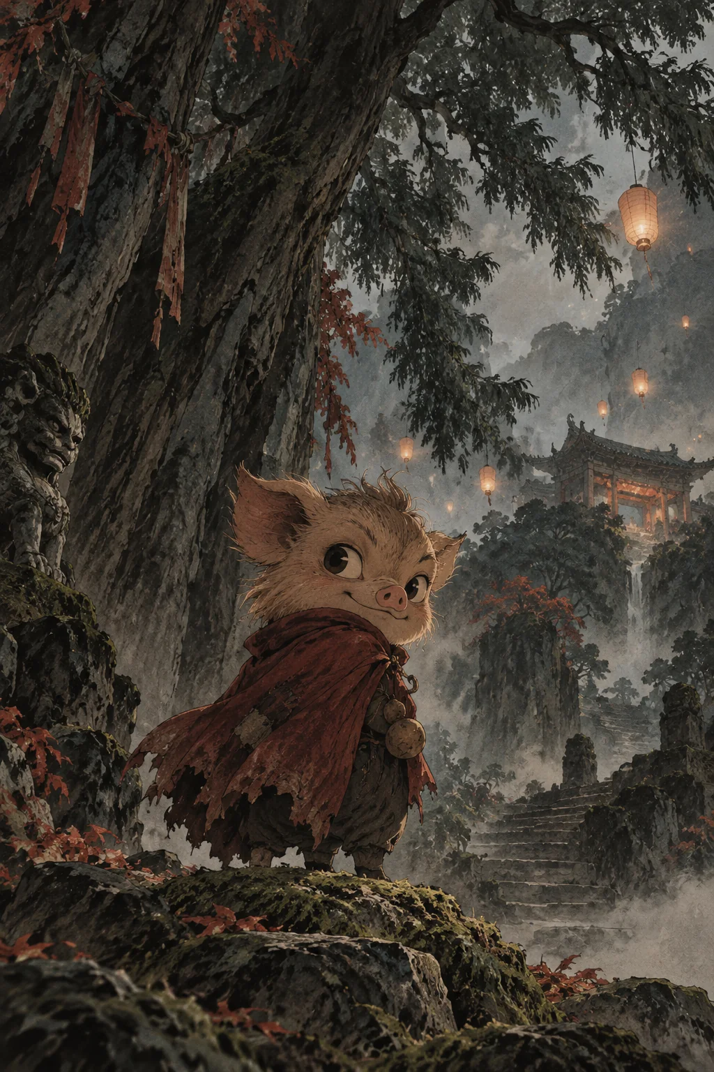 山林小妖原创主题插画，非官方海报或剧照